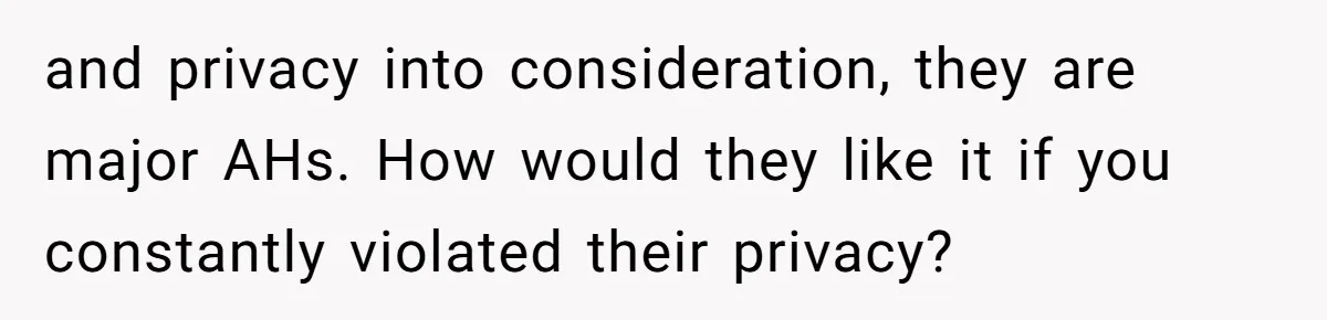 and privacy into consideration, they are major AHs. How would they like it if you constantly violated their privacy?