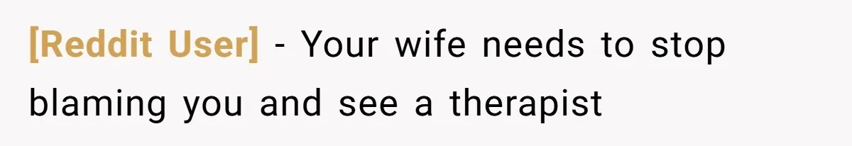 [Reddit User] − Your wife needs to stop blaming you and see a therapist