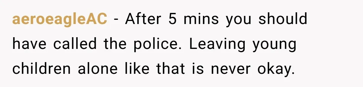 aeroeagleAC − After 5 mins you should have called the police. Leaving young children alone like that is never okay.