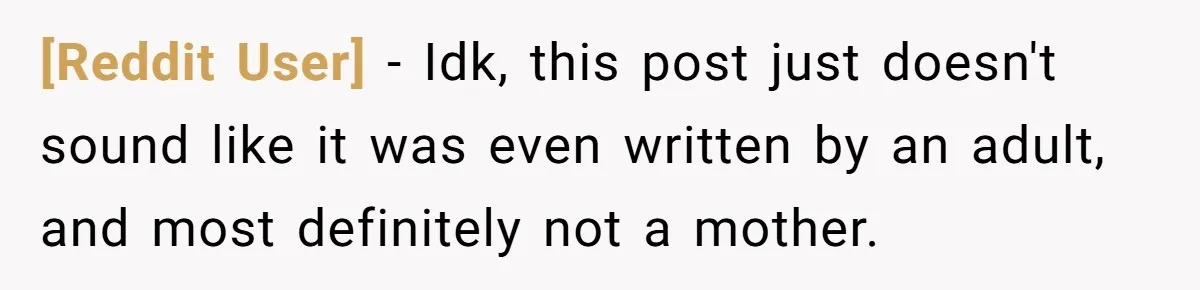 [Reddit User] − Idk, this post just doesn't sound like it was even written by an adult, and most definitely not a mother.