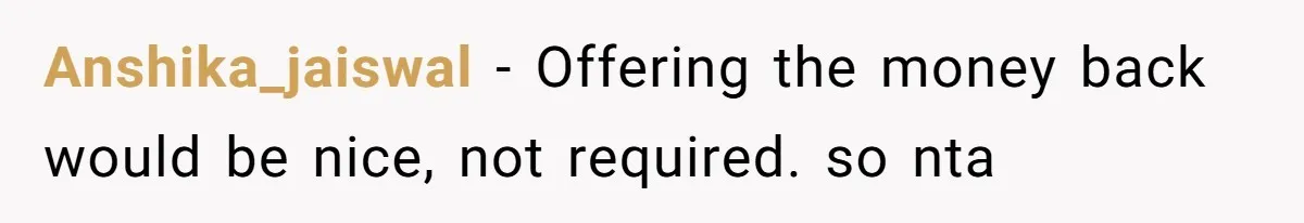 Anshika_jaiswal - Offering the money back would be nice, not required. so nta