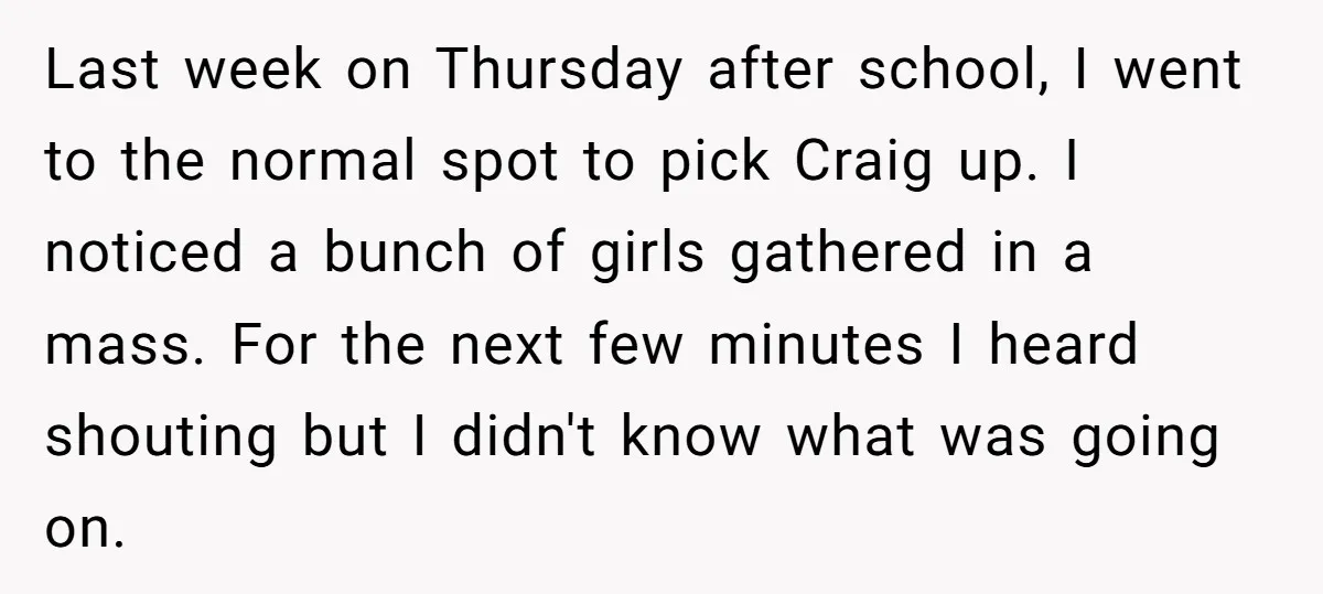 Last week on Thursday after school, I went to the normal spot to pick Craig up. I noticed a bunch of girls gathered in a mass. For the next few...