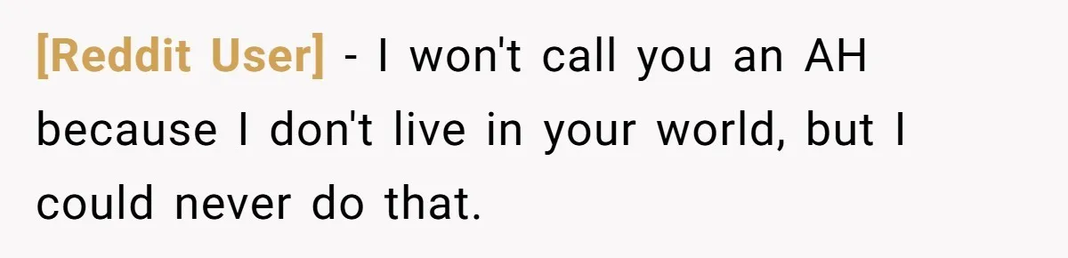 [Reddit User] − I won't call you an AH because I don't live in your world, but I could never do that.