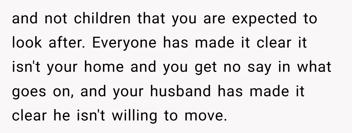 and not children that you are expected to look after. Everyone has made it clear it isn't your home and you get no say in what goes on, and your...