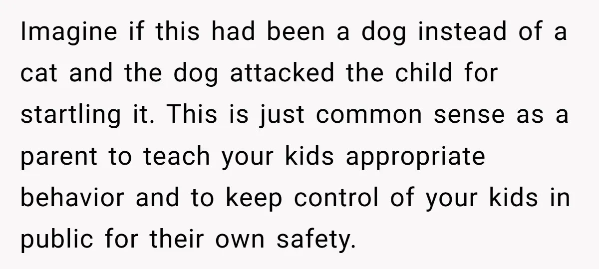 Imagine if this had been a dog instead of a cat and the dog attacked the child for startling it. This is just common sense as a parent to teach...