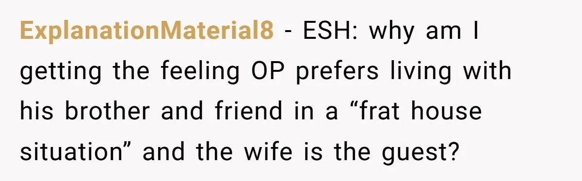 ExplanationMaterial8 - ESH: why am I getting the feeling OP prefers living with his brother and friend in a “frat house situation” and the wife is the guest?
