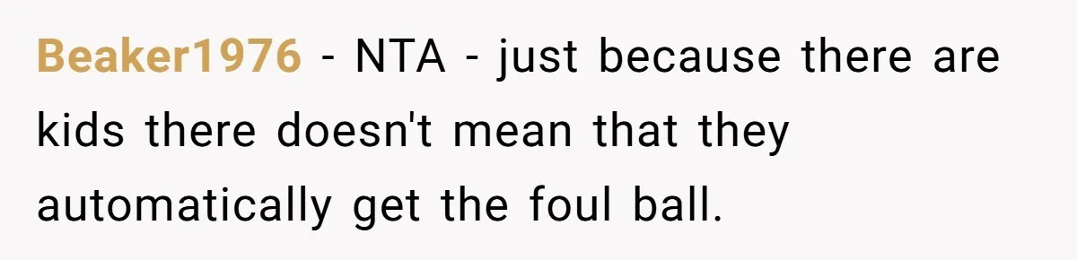 Beaker1976 − NTA - just because there are kids there doesn't mean that they automatically get the foul ball.