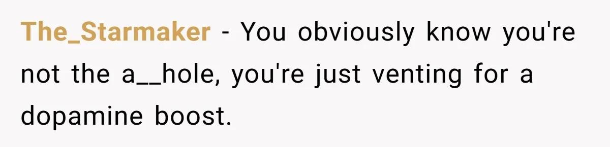 The_Starmaker - You obviously know you're not the a__hole, you're just venting for a dopamine boost.