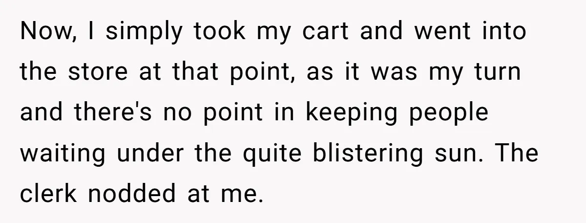 Now, I simply took my cart and went into the store at that point, as it was my turn and there's no point in keeping people waiting under the quite...