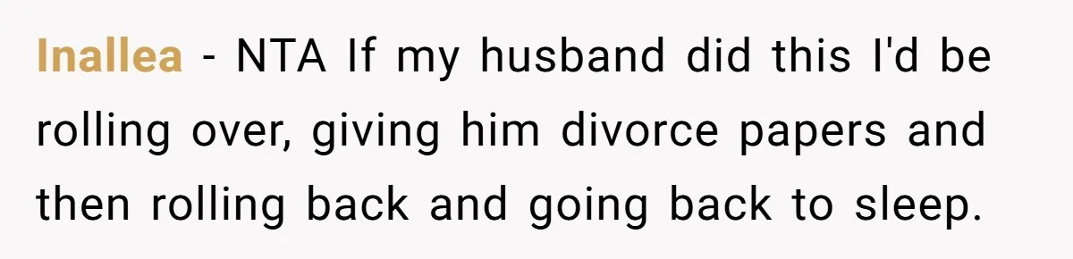 Inallea - NTA If my husband did this I'd be rolling over, giving him divorce papers and then rolling back and going back to sleep.