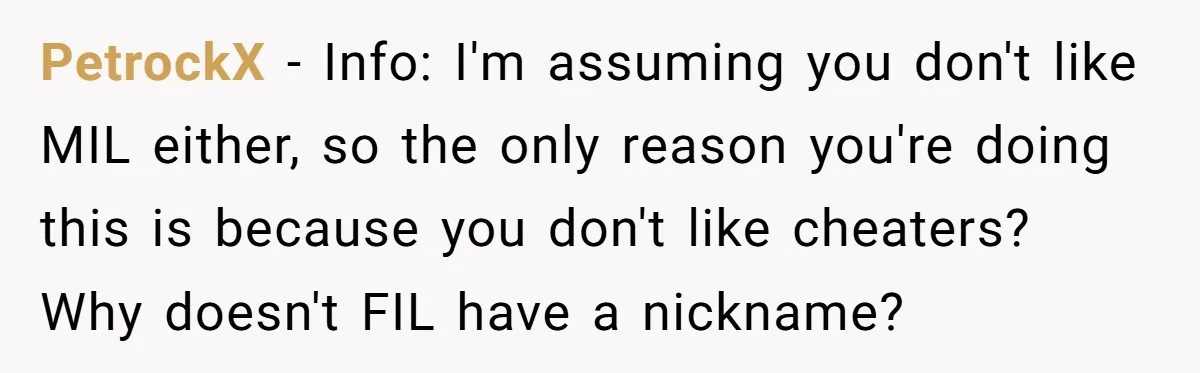 PetrockX − Info: I'm assuming you don't like MIL either, so the only reason you're doing this is because you don't like cheaters? Why doesn't FIL have a nickname?