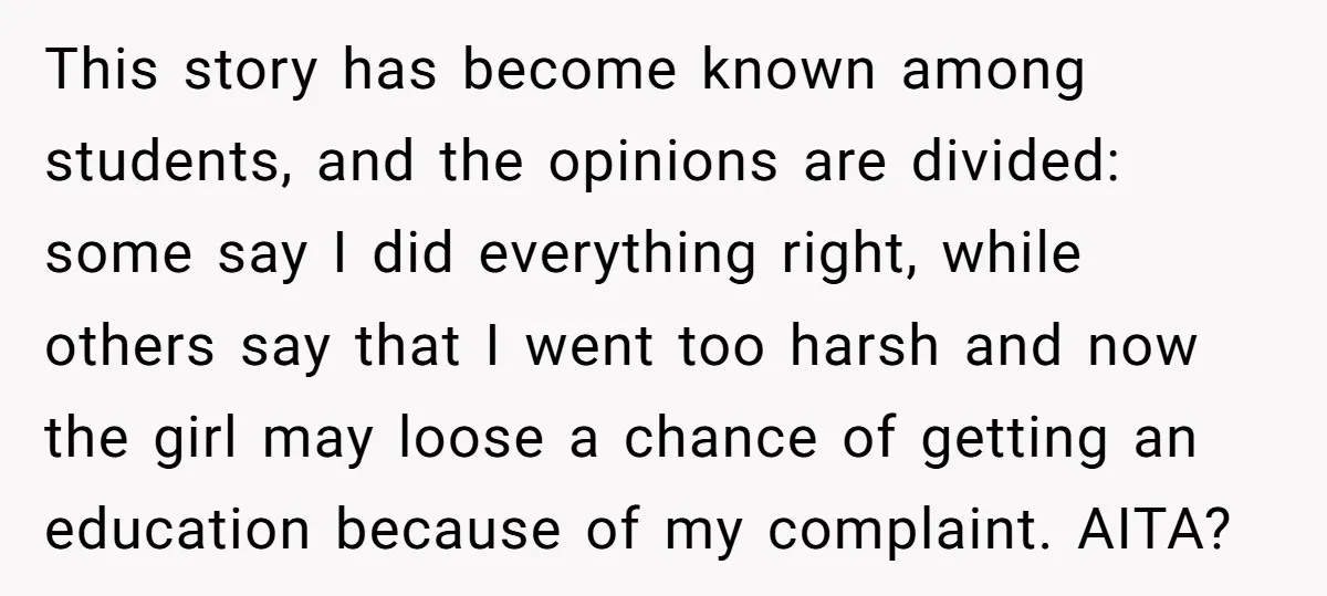 This story has become known among students, and the opinions are divided: some say I did everything right, while others say that I went too harsh and now the girl...