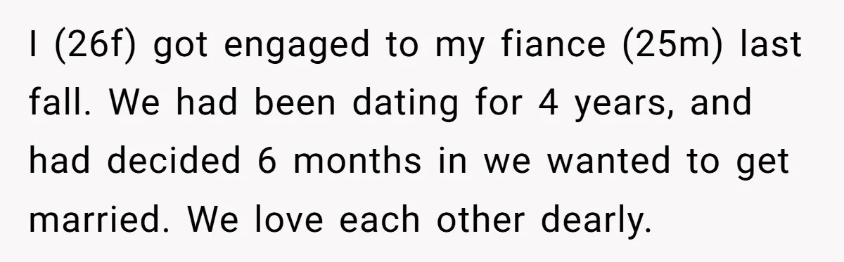 I (26f) got engaged to my fiance (25m) last fall. We had been dating for 4 years, and had decided 6 months in we wanted to get married. We love...