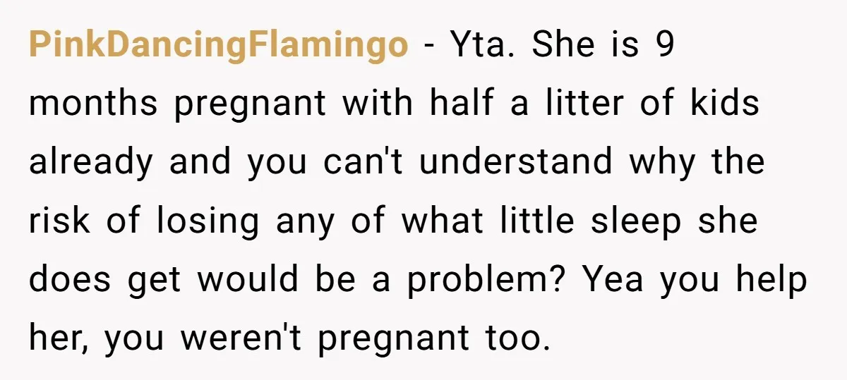 PinkDancingFlamingo − Yta. She is 9 months pregnant with half a litter of kids already and you can't understand why the risk of losing any of what little sleep she...