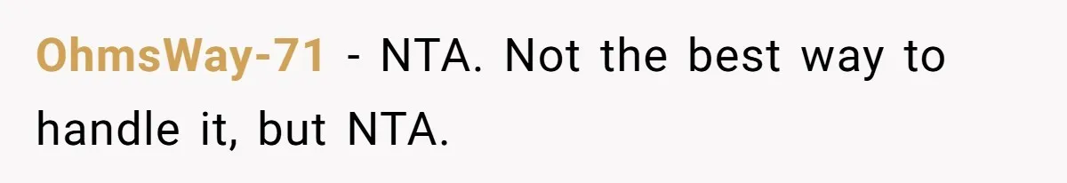 OhmsWay-71 − NTA. Not the best way to handle it, but NTA.