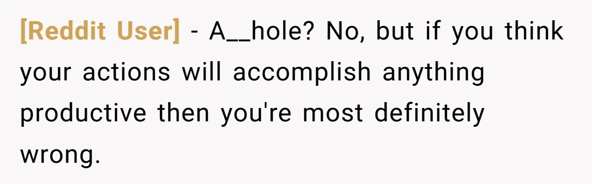 [Reddit User] − A__hole? No, but if you think your actions will accomplish anything productive then you're most definitely wrong.