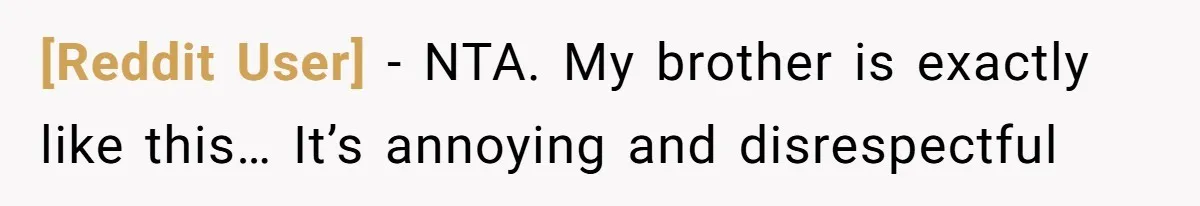 [Reddit User] - NTA. My brother is exactly like this… It’s annoying and disrespectful