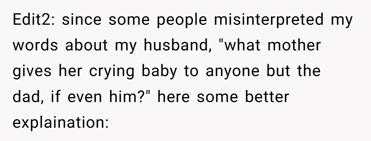 Edit2: since some people misinterpreted my words about my husband, "what mother gives her crying baby to anyone but the dad, if even him?" here some better explaination: