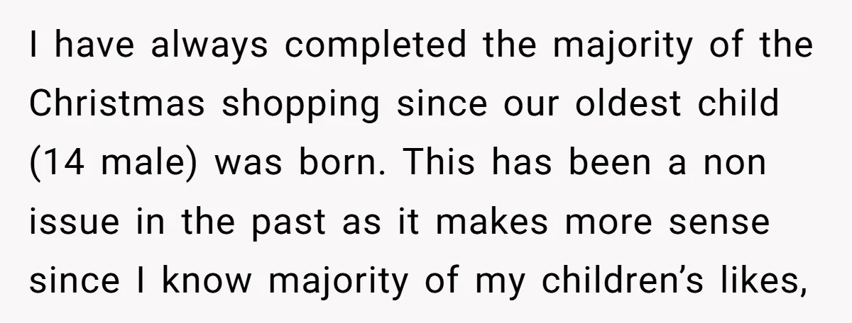 I have always completed the majority of the Christmas shopping since our oldest child (14 male) was born. This has been a non issue in the past as it makes...