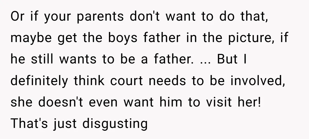 Or if your parents don't want to do that, maybe get the boys father in the picture, if he still wants to be a father. ... But I definitely think...