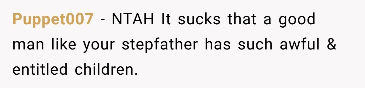 Puppet007 − NTAH It sucks that a good man like your stepfather has such awful & entitled children.