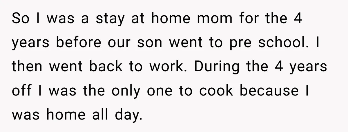 So I was a stay at home mom for the 4 years before our son went to pre school. I then went back to work. During the 4 years off...