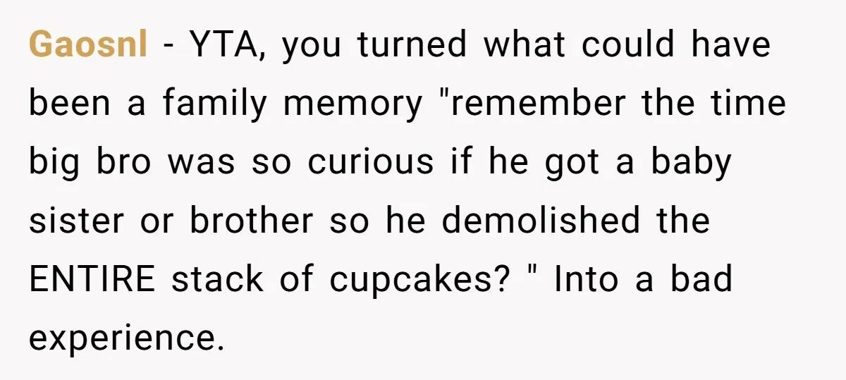 Gaosnl - YTA, you turned what could have been a family memory "remember the time big bro was so curious if he got a baby sister or brother so he...