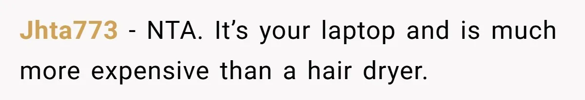 Jhta773 − NTA. It’s your laptop and is much more expensive than a hair dryer.