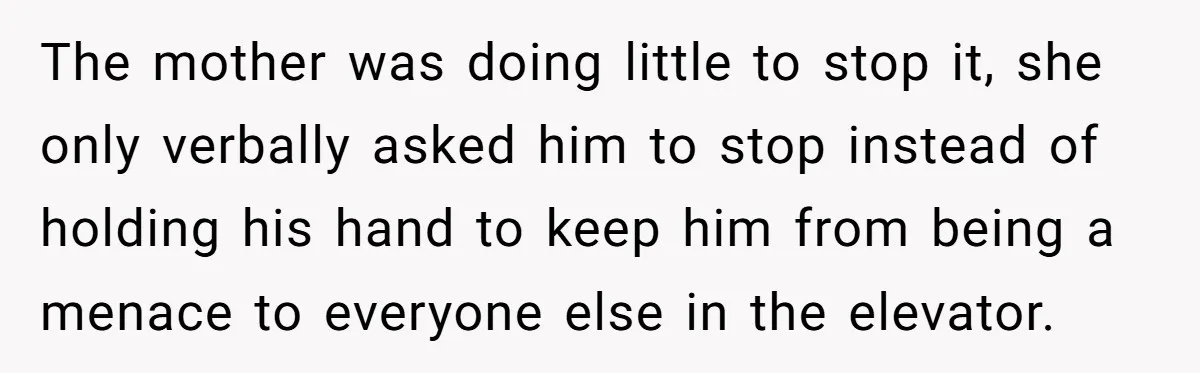 The mother was doing little to stop it, she only verbally asked him to stop instead of holding his hand to keep him from being a menace to everyone else...