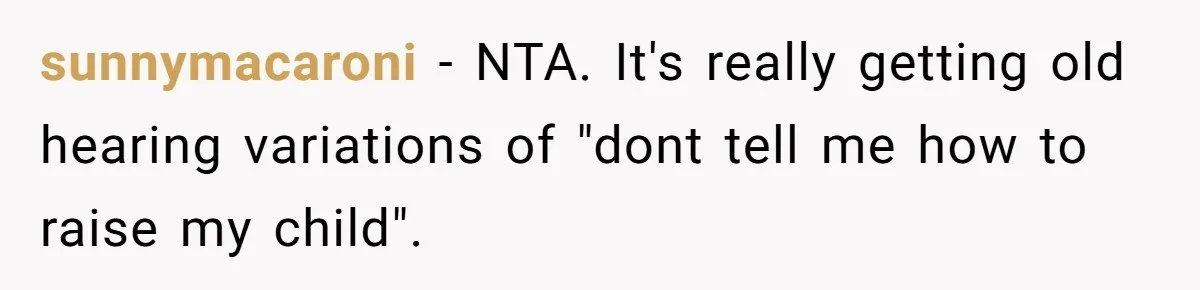 sunnymacaroni − NTA. It's really getting old hearing variations of "dont tell me how to raise my child".