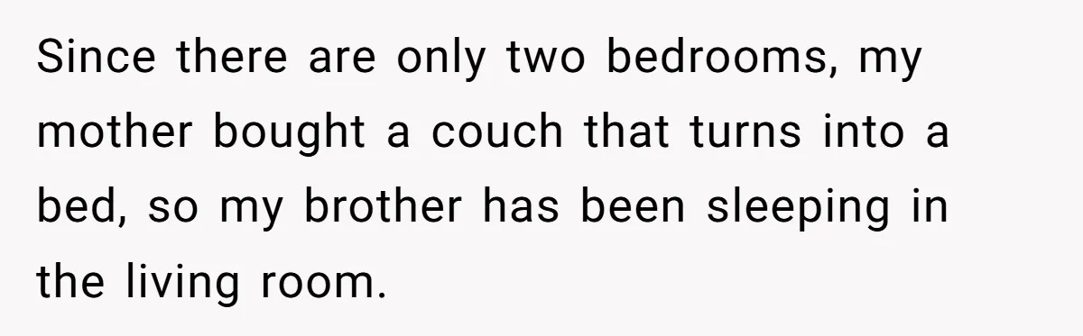 Since there are only two bedrooms, my mother bought a couch that turns into a bed, so my brother has been sleeping in the living room.