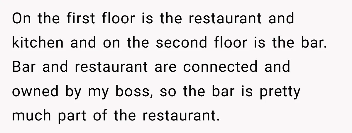 On the first floor is the restaurant and kitchen and on the second floor is the bar. Bar and restaurant are connected and owned by my boss, so the bar...