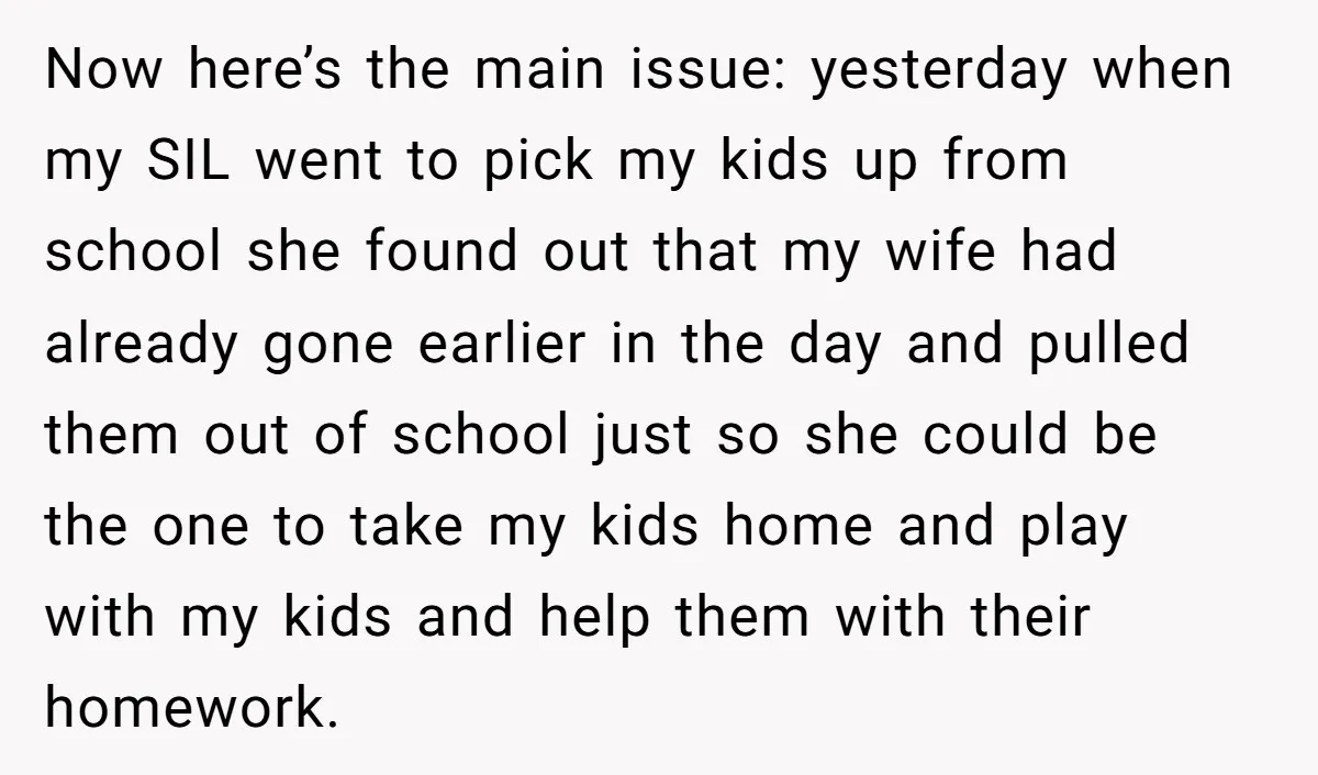 Now here’s the main issue: yesterday when my SIL went to pick my kids up from school she found out that my wife had already gone earlier in the day...
