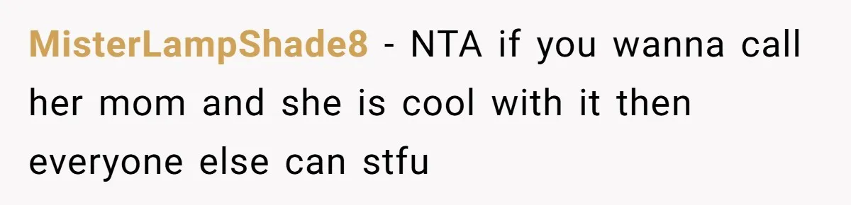 MisterLampShade8 − NTA if you wanna call her mom and she is cool with it then everyone else can stfu