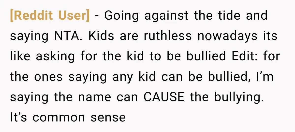 [Reddit User] − Going against the tide and saying NTA. Kids are ruthless nowadays its like asking for the kid to be bullied Edit: for the ones saying any kid...
