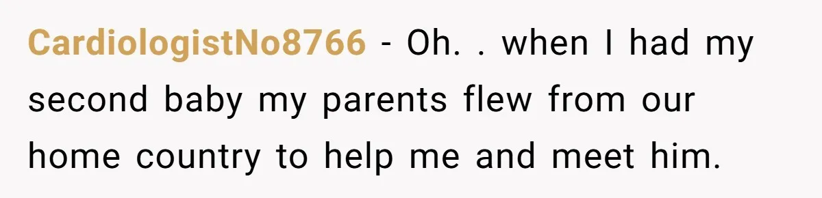 CardiologistNo8766 − Oh. . when I had my second baby my parents flew from our home country to help me and meet him.