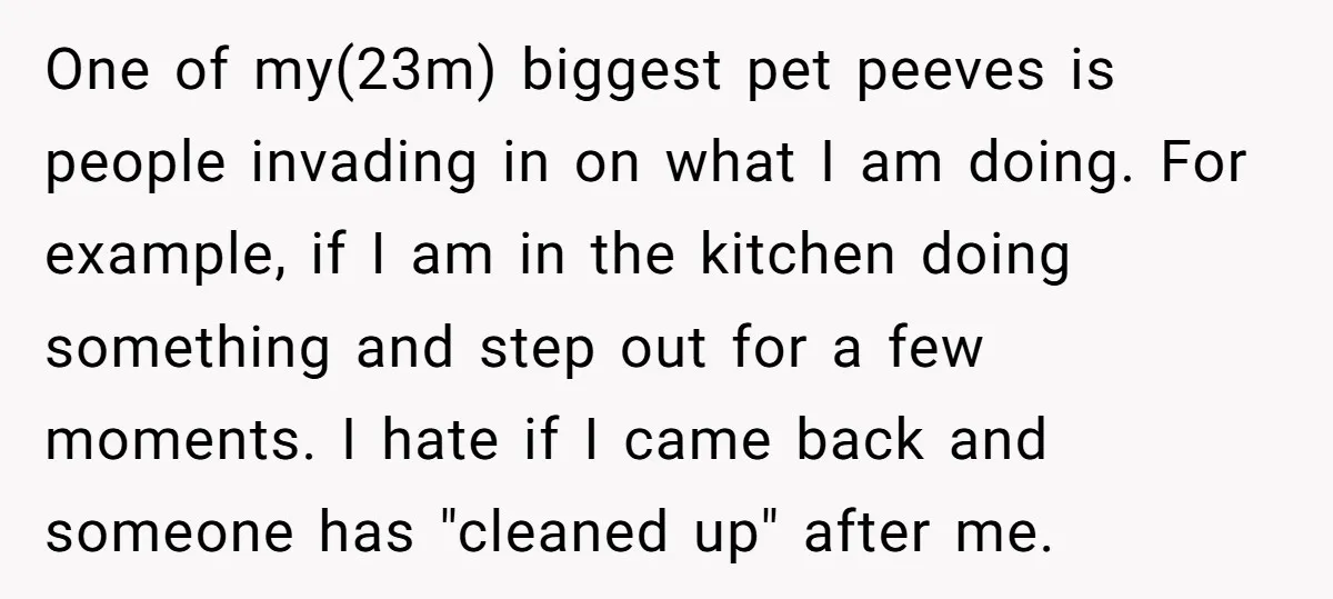 One of my(23m) biggest pet peeves is people invading in on what I am doing. For example, if I am in the kitchen doing something and step out for a...