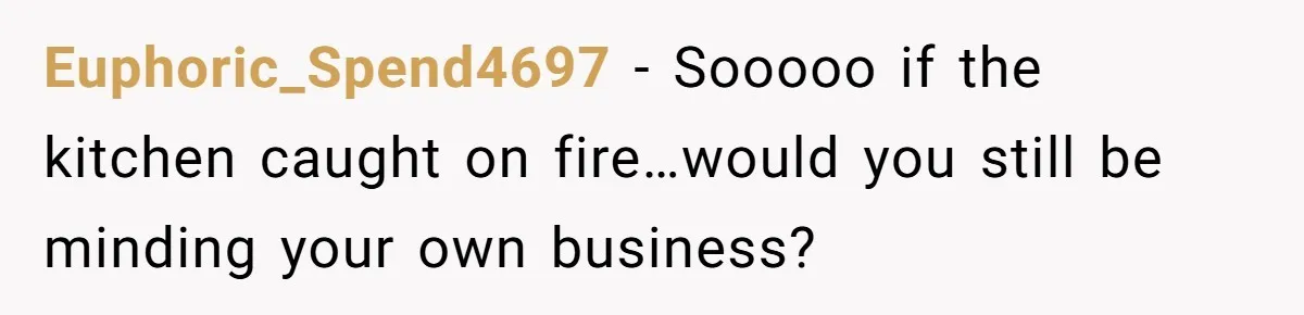 Euphoric_Spend4697 − Sooooo if the kitchen caught on fire…would you still be minding your own business?