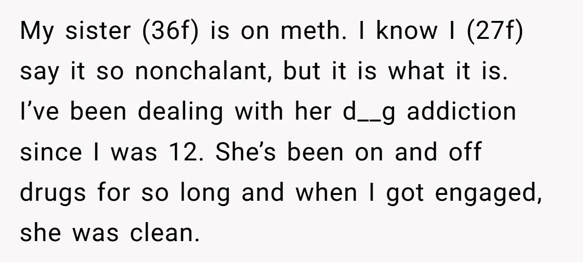 My sister (36f) is on meth. I know I (27f) say it so nonchalant, but it is what it is. I’ve been dealing with her d__g addiction since I was...