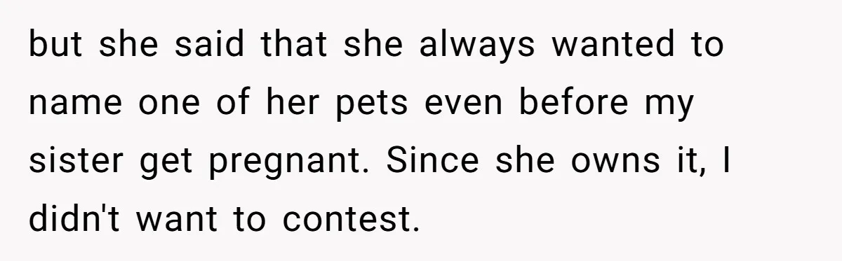 but she said that she always wanted to name one of her pets even before my sister get pregnant. Since she owns it, I didn't want to contest.