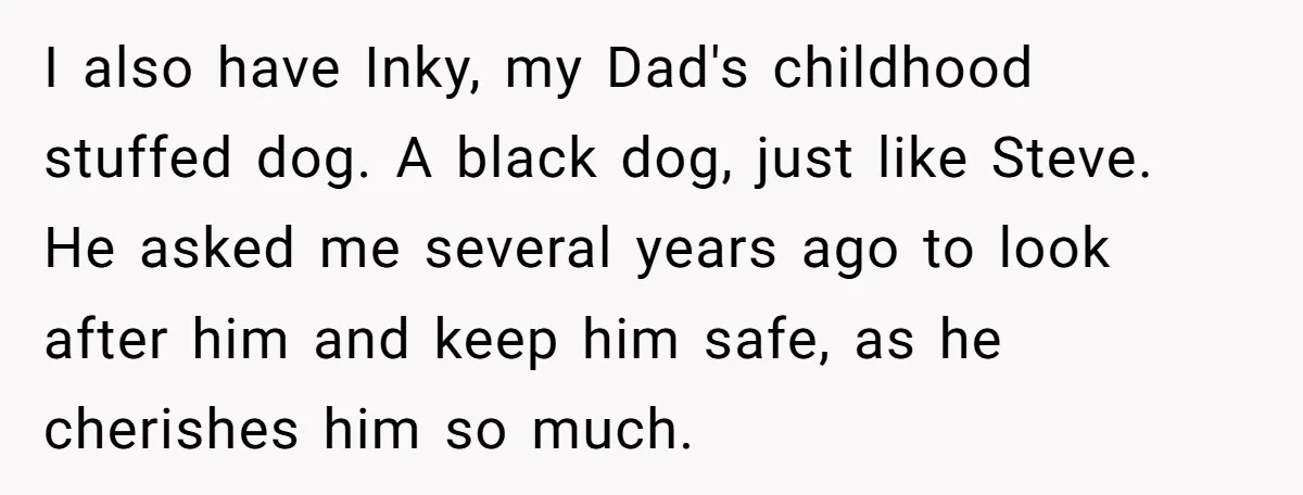 I also have Inky, my Dad's childhood stuffed dog. A black dog, just like Steve. He asked me several years ago to look after him and keep him safe, as...