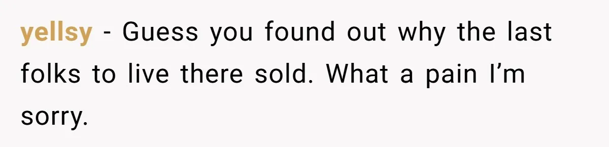 yellsy − Guess you found out why the last folks to live there sold. What a pain I’m sorry.