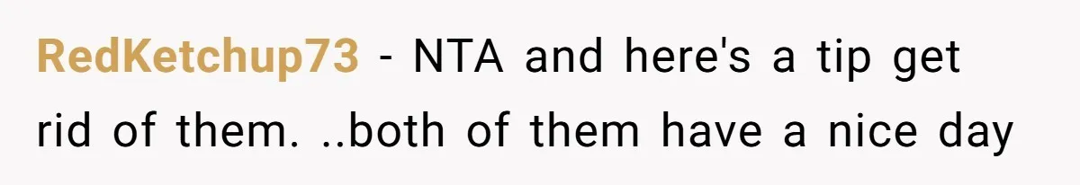 RedKetchup73 − NTA and here's a tip get rid of them. ..both of them have a nice day
