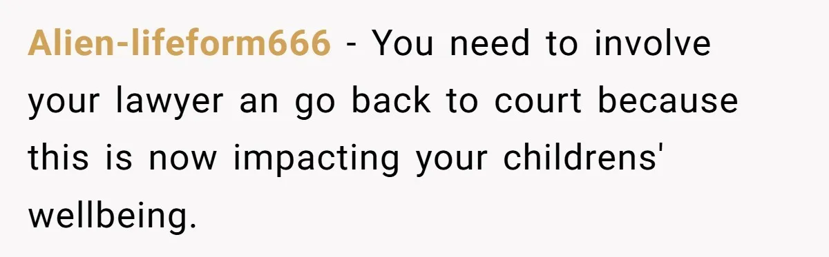 Alien-lifeform666 - You need to involve your lawyer an go back to court because this is now impacting your childrens' wellbeing.