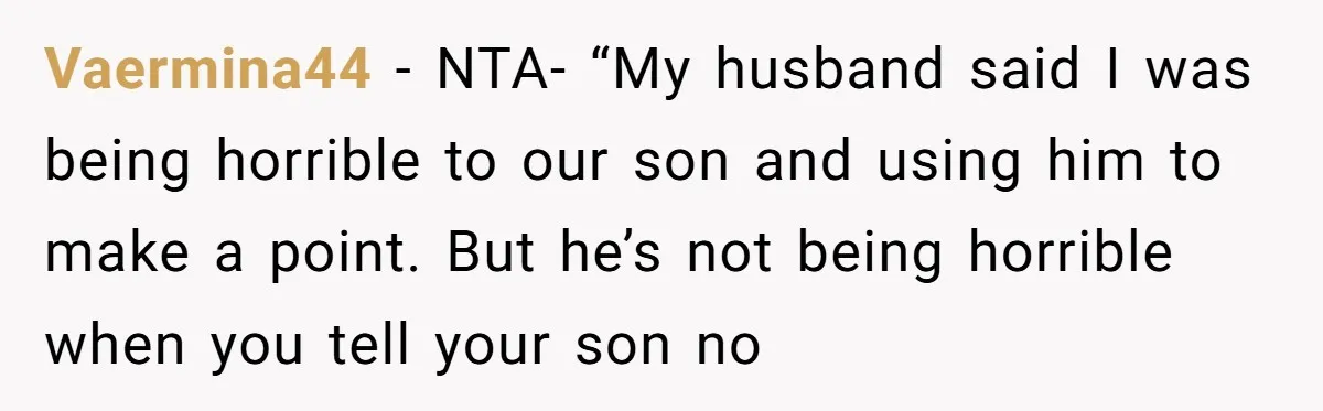 Vaermina44 − NTA- “My husband said I was being horrible to our son and using him to make a point. But he’s not being horrible when you tell your son...