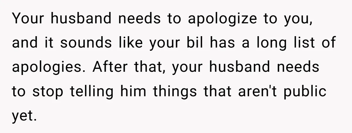 Your husband needs to apologize to you, and it sounds like your bil has a long list of apologies. After that, your husband needs to stop telling him things that...