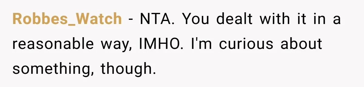 Robbes_Watch − NTA. You dealt with it in a reasonable way, IMHO. I'm curious about something, though.