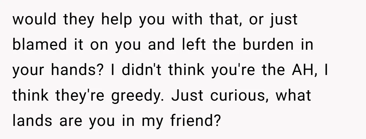 would they help you with that, or just blamed it on you and left the burden in your hands? I didn't think you're the AH, I think they're greedy. Just...