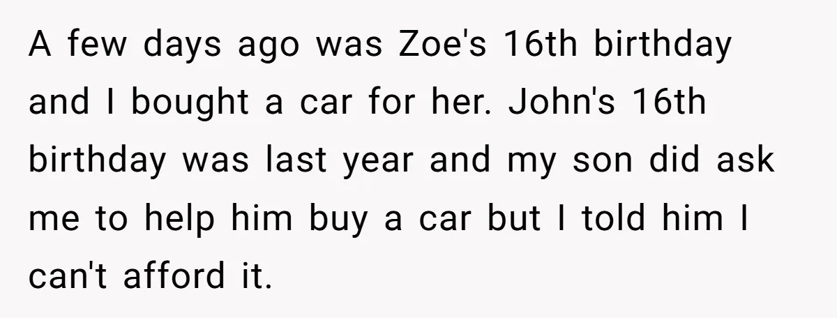 A few days ago was Zoe's 16th birthday and I bought a car for her. John's 16th birthday was last year and my son did ask me to help him...