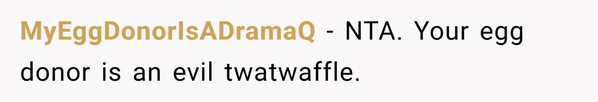 MyEggDonorIsADramaQ − NTA. Your egg donor is an evil twatwaffle.